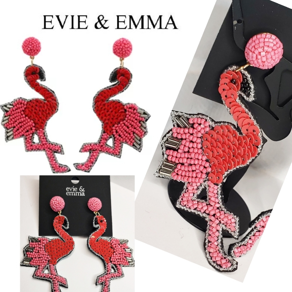 Evie & Emma seed beaded pink/red flamingo Earrings